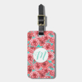 Koraal Floral Patroon en Monogram Bagagelabel (Voorkant verticaal)