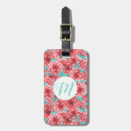 Koraal Floral Patroon en Monogram Bagagelabel