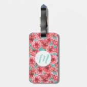 Koraal Floral Patroon en Monogram Bagagelabel (Achterkant verticaal)