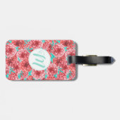 Koraal Floral Patroon en Monogram Bagagelabel (Achterkant horizontaal)