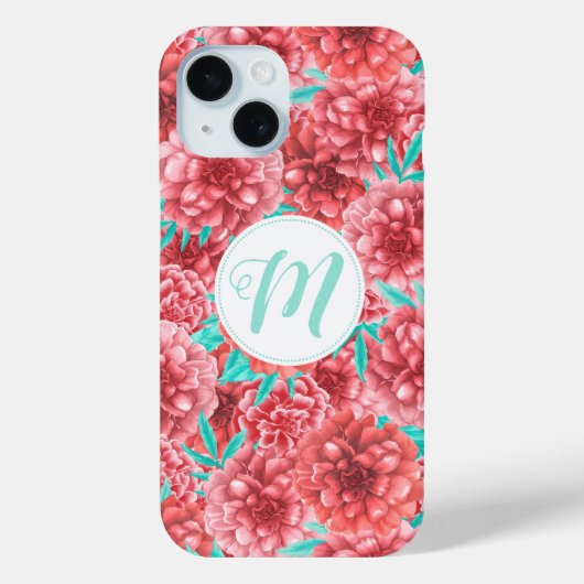 Koraal Floral Patroon en Monogram Case-Mate iPhone Case (Achterkant)