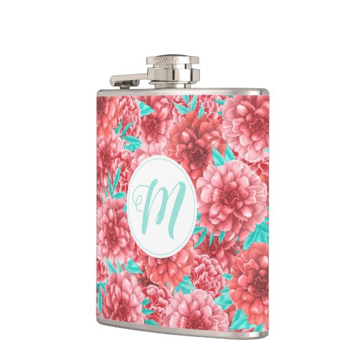 Koraal Floral Patroon en Monogram Heupfles (Links)