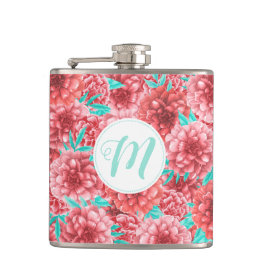 Koraal Floral Patroon en Monogram Heupfles