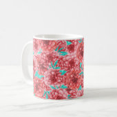 Koraal Floral Patroon en Monogram Koffiemok (Voorkant links)