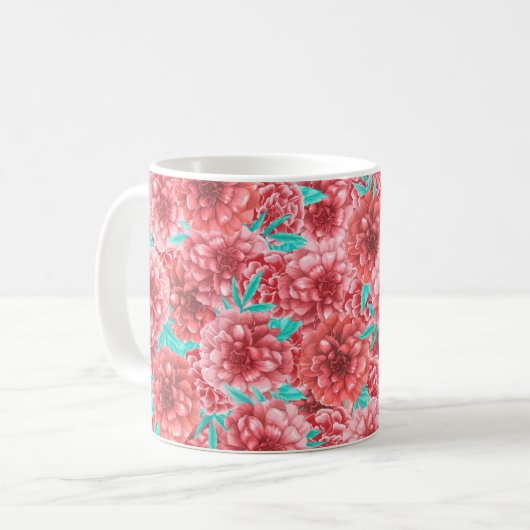 Koraal Floral Patroon en Monogram Koffiemok (Voorkant links)
