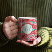 Koraal Floral Patroon en Monogram Koffiemok