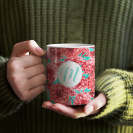 Koraal Floral Patroon en Monogram Koffiemok