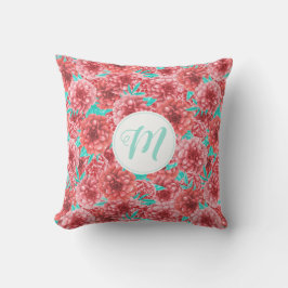 Koraal Floral Patroon en Monogram Kussen