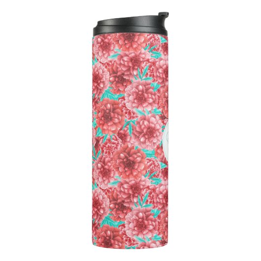 Koraal Floral Patroon en Monogram Thermosbeker (Gedraaid links)