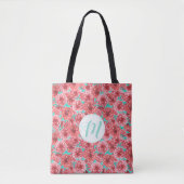 Koraal Floral Patroon en Monogram Tote Bag (Voorkant)