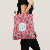 Koraal Floral Patroon en Monogram Tote Bag (Dichtbij)