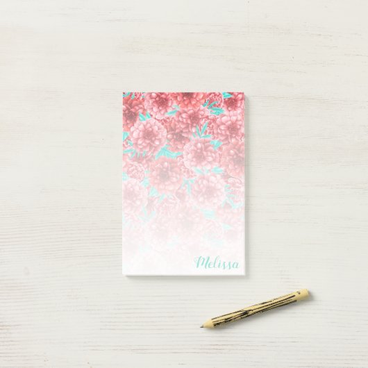 Koraal Floral Patroonverloop Post-it® Notes (Op bureau)
