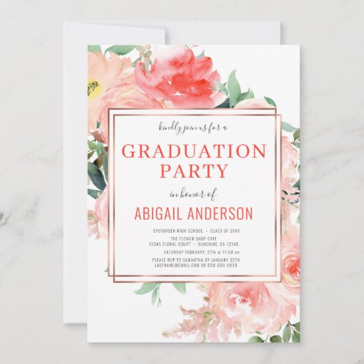 Koraal Floral Peach Modern 2023 Afstudeerder Party Kaart (Voorkant)