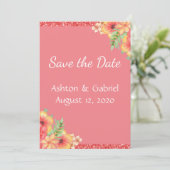  koraal Floral roze Save The Date (Staand voorkant)