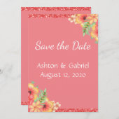  koraal Floral roze Save The Date (Voorkant / Achterkant)