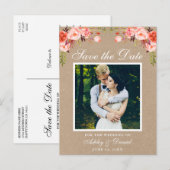 Koraal Floral Save the Date Photo Kraft Aankondigingskaart (Voorkant / Achterkant)
