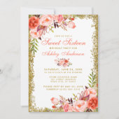 Koraal Floral Sweet 16 Gold Glitter Birthday Invit Kaart (Voorkant)