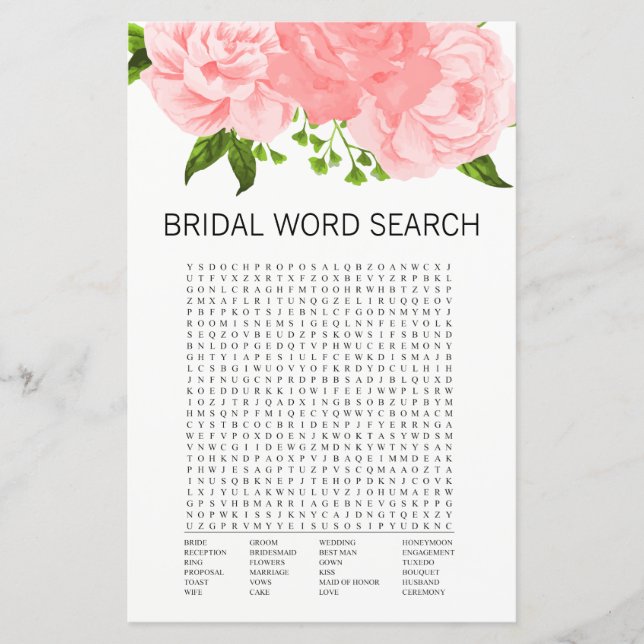Koraal Floral Vrijgezellenfeest Word Search Game K (Voorkant)