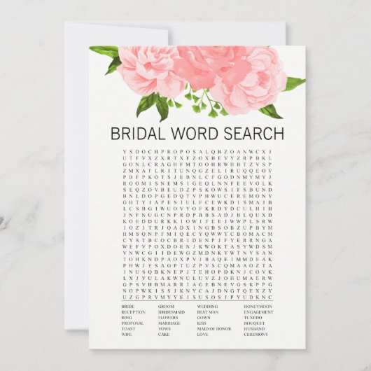 Koraal Floral Vrijgezellenfeest Word Search Game K Kaart (Voorkant)