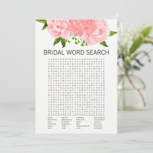 Koraal Floral Vrijgezellenfeest Word Search Game K Kaart (Staand voorkant)