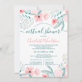 Koraal florale waterverf script virtuele douche kaart (Voorkant)