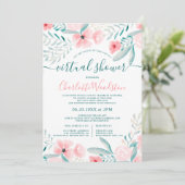 Koraal florale waterverf script virtuele douche kaart (Staand voorkant)