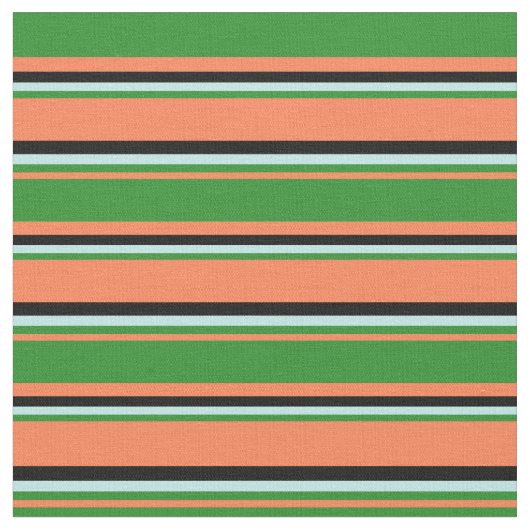 Koraal, Forest Green, Turquoise en Black Pattern Stof (Close Up)