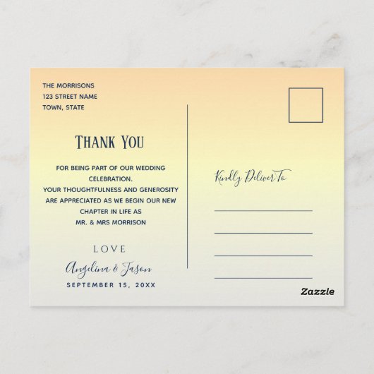 Koraal foto bruiloft dank u briefkaart (Achterkant)