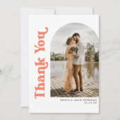 Koraal fotohuwelijk op Arch & Retro Type Bedankkaart (Voorkant)