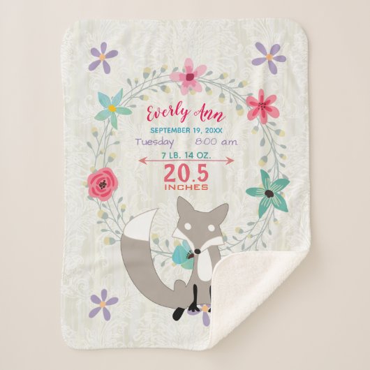 Koraal Fox Baby Girl Stats Waterverf Breed Sherpa Deken (Voorkant)