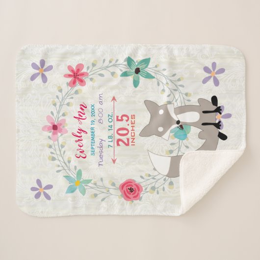 Koraal Fox Baby Girl Stats Waterverf Breed Sherpa Deken (Voorkant (horizontaal))