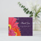 Koraal Fuchsia Aubergine Gerber Daisy bedankje Bedankkaart (Staand voorkant)