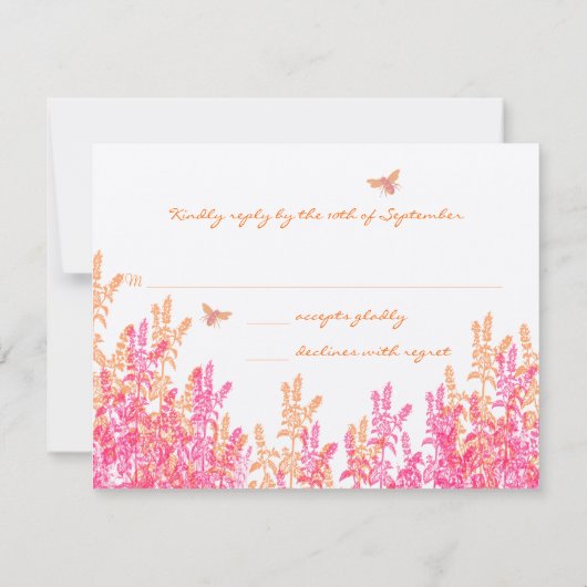 Koraal & Fuchsia Wilde Bloem Bijen Bruiloft RSVP (Achterkant)