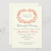 Koraal gebladerte initialen bruiloft repetitie din kaart (Voorkant / Achterkant)