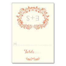 Koraal gebladerte lijst & initialen bruiloft plaat
