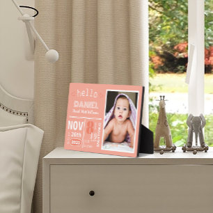 Koraal Geboorte Aankondiging Baby Foto Plaque Fotoplaat