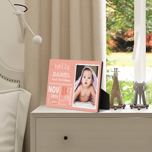 Koraal Geboorte Aankondiging Baby Foto Plaque Fotoplaat