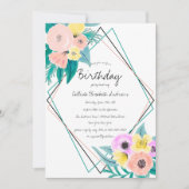 Koraal Geel Bloemen Waterverf Geo Lijst Verjaardag Kaart (Voorkant)