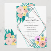 Koraal Geel Bloemen Waterverf Lijst Quinceañera Kaart (Voorkant / Achterkant)