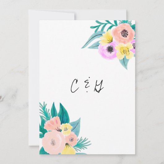 Koraal Geel Bloemig Waterverf Geo Frame Bruiloft Kaart (Achterkant)