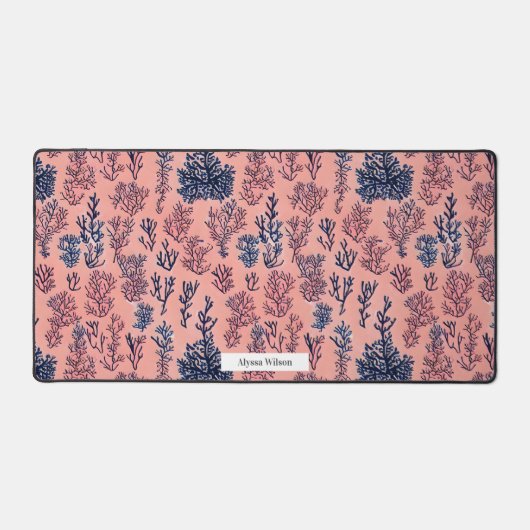 Koraal Geïnspireerd Roze & Blauw Waterverf Patroon Bureaumat (Voorkant)