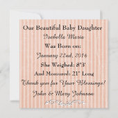 Koraal gekleurde baby meisje geboorte aankondiging (Achterkant)