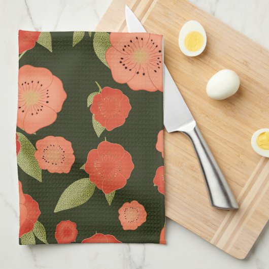 Koraal gekleurde bloem thee handdoek (Quarter Fold)