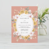 Koraal Gele Ranunculus Eucalyptus Bruiloft Kaart (Staand voorkant)