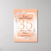Koraal Gem en Glitter 35th Wedding Jubileum Canvas Afdruk (Voorkant)