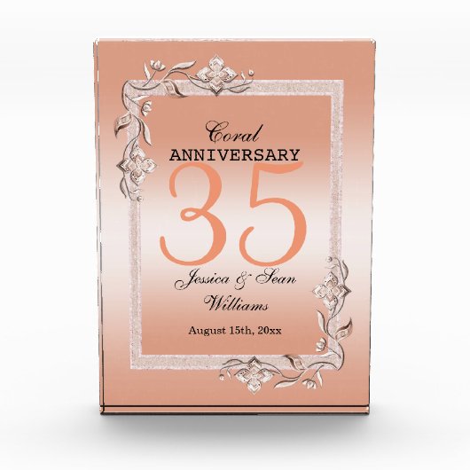 Koraal Gem en Glitter 35th Wedding Jubileum Fotoblokken (Voorkant)