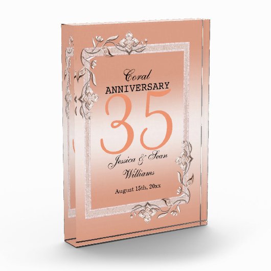 Koraal Gem en Glitter 35th Wedding Jubileum Fotoblokken (Links)