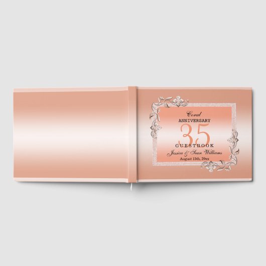 Koraal Gem en Glitter 35th Wedding Jubileum Gastenboek (Volledig)