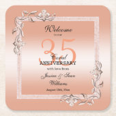Koraal Gem en Glitter 35th Wedding Jubileum Kartonnen Onderzetters (Voorkant)