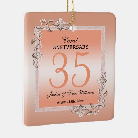 Koraal Gem en Glitter 35th Wedding Jubileum Keramisch Ornament (Rechts)